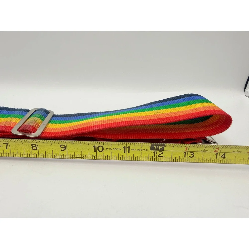 Vintage Rainbow Striped Luggage Strap Adjustable Suitcase Belt with ID Window
